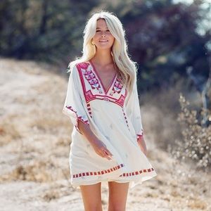 Free People Tulum cream embroidered tunic dress